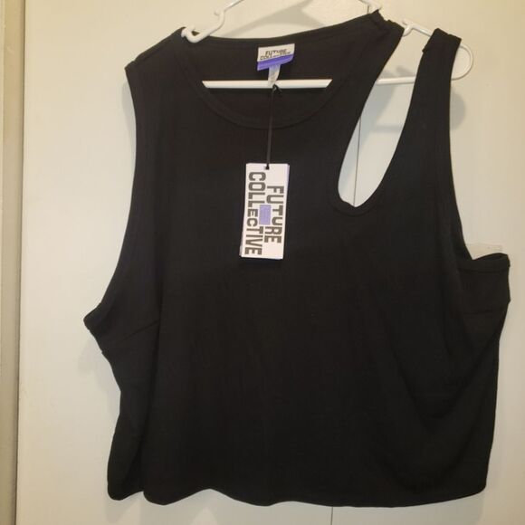 2/$25🆕️ Future Collective Kahlana Barfield Brown 4x Black Cut Out Crop Tank Top - Picture 4 of 10